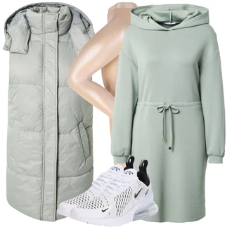 Outfit s Šedá Dlouhá tylová sukně/Doplňek/Dlouhé Šaty/Dlouhý Zimní Kabát/Taška Calvin Klein "Zimní Outfit"
