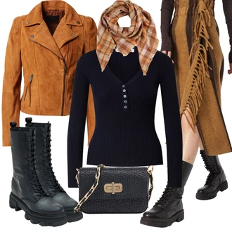 Outfit s Žlutá/Hnědá/Oranžová Šátek/Šál CODELLO "Outfity na zimu"