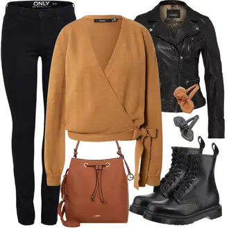 Outfit s Černá/Šedá/Tmavě hnědá/Tmavě zelená Motorkářská bunda/Kožené Bund Bunda z Umělé Kůže/Kožené Bund/Kožená vintage bunda/Motorkářské Bund Oakwood "Outfity na zimu"