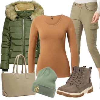 Outfit s Khaki Cargo Kalhoty/Kalhoty s dírou Only "Outfity na zimu"