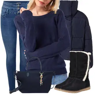 Outfity na zimu s Tmavě modrá Prošívaná Bunda/Letní peřová bunda/Krátký Bund/Puchová Bund/Podzimní bunda/Zimní Bund/Udržitelná bunda/Krabice bunda/Nafukovací Bund/Krátký Bund ESPRIT "Outfity na zimu"