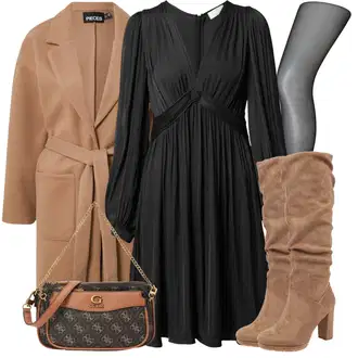 Outfit s Černá/Šedá/Tmavě šedá Šaty s dlouhým rukávem/Plisované Šaty/Šifonové Šaty/Zimní šaty s dlouhým rukávem/Šaty na Podzim/Šaty s Vodopádovým Výstřihem/Šaty s nadýchaným rukávem/Halenkové Šaty guido maria kretschmer women "Outfity na zimu"