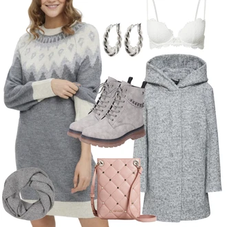 Outfit s Červená/Růžová/Světle šedá Blazerový Kabát/Fleecový Kabát/Kabát s Úzkým Střihem/Tweedový Kabát/Vlněný Fleecový Kabát/Pletený Kabát/Scuba Kabát/Pletený Fleecový Kabát/Krátký Kabát Only "Outfity na zimu"