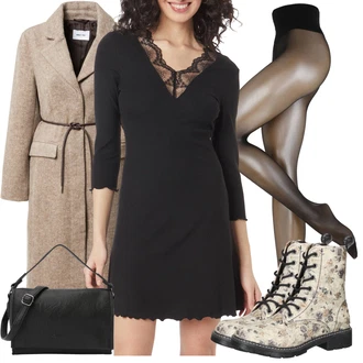 Outfit s Černá Šaty Ze Síťoviny/Šaty Do Áčka/Zimní Pletené Šaty/Pouzdrové Šaty S Dlouhým Rukávem/Pletené Šaty/Svetrové Šaty/Šaty s 3/4 Rukávem/Francouzské šaty/Zimní šaty s dlouhým rukávem About You "Outfity na zimu"