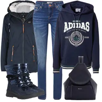 Outfit s Tmavě modrá Outdoorové Bundy/Parka/Bunda 2v1/Plachtařská bunda/Podzimní bunda/Funkční Bunda/Trekingová bunda/Bunda s Kapucí/Parka Přechodová Bund Ragwear "Outfity na zimu"