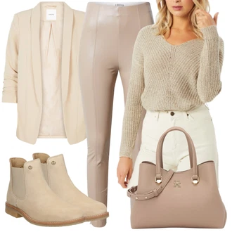 Outfit s Béžová/Hnědá/Khaki Kozačka Chelsea Boty/Kožená bunda/Gumová Kotníková Bota/Plochá Kotníková Bota Panama Jack "Outfity na zimu"