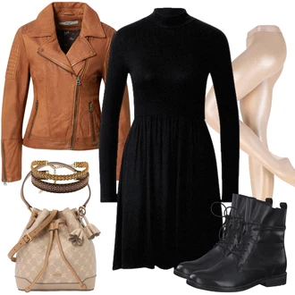 Outfity na zimu Ke kolenům Viskóza s Černá Zimní šaty s dlouhým rukávem/Skater šaty/Šaty S Vysokým Výstřihem/Šaty S Rolákem About You "Outfity na zimu"