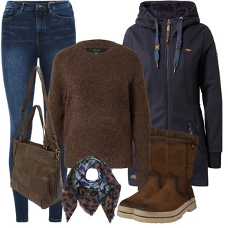 Outfit s Hnědá/Tmavě hnědá Boty do Sněhu/Zimní kozačka z jehněčí kůže/Bota se širokým nohavici/Vycpaná kozačka/Kožené pánské obuv/Nepromokavá kozačka/Klasická kozačka Tom Tailor "Outfity na zimu"