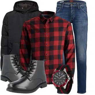 Outfit mit Blau/HellBlau Damen 7/8-Länge Jeans/Sportschuhe/Cropped Jeans/Girlfriend Jeans/Jeans mit Schlitz/Push up Jeans/Regular-Fit Jeans/Lederjacke/Slim Fit Jeans/Straight Leg Jean/Leder Schuhe/Thermojeans/Vintage Jeans/Winterjacke Jack & Jones "Perfekt für den Winter"