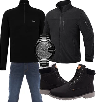 Herbst Outfit mit Schwarz Lederjacke/Gefütterte Stiefelette/Wasserfester Schuh/Schnürstiefelette/Flache Stiefelette/Klassischer Stiefel/Herren Lederschuhe/Winter Sneaker/Winter Stiefelette Hitmars "Perfekt für den Winter"