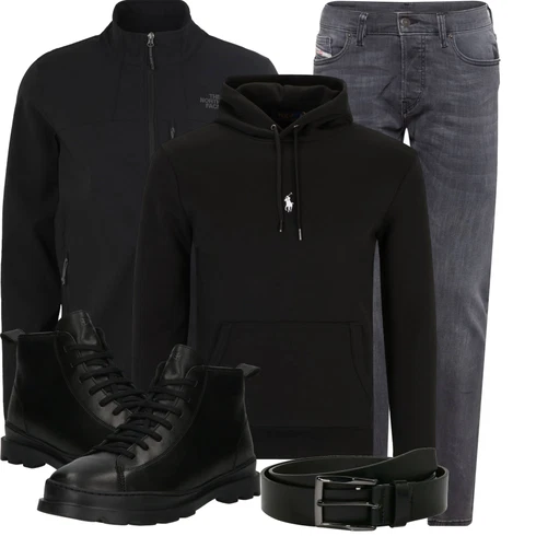Schwarz/Grau Softshelljacke/Sportjacke/Gore-Tex-Jacke/Strickjacke Gefüttert/Stehkragen-Strickjacke/Wolle Strickjacke The North Face kombinieren