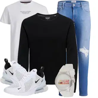 Outfit mit Blau/Hellblau Damen 7/8-Länge Jeans/Knöchelstiefel/Jeans mit Schlitz/Jeans mit Loch/Push up Jeans/Lederjacken/Lederjacke Jack & Jones "Perfekt für die Freizeit"