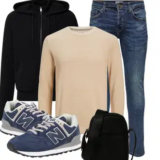 Outfit mit Beige/Braun/Khaki T-Shirt & Top/Strick Top/Rollkragenshirt/Basic Pullover/Feinstrickpullover/Kaschmir Pullover/Strickpullover/Rundhals Pullover/Einfacher Pullover/Thermo Pullover/Wollpullover/Langarm-Shirt/Rollkragenpullover Jack & Jones "Perfekt für die Freizeit"