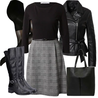 Outfit s Šedá/Černá/Hnědá/Zelená/Tmavě šedá Šaty na Podzim/Kancelářské šaty/Business Šaty/Flanelové Šaty/Tvidové šaty/Šaty s Páskem/Zimní šaty s dlouhým rukávem About You "Perfektní na zimu"