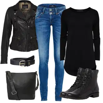 Outfit s Černá/Šedá/Tmavě hnědá/Tmavě zelená Motorkářská bunda/Kožené Bund Bunda z Umělé Kůže/Kožené Bund/Kožená vintage bunda/Motorkářské Bund Oakwood "Perfektní na zimu"