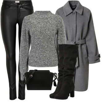 Outfit s Černá Kozačka Na Podpatku/Dlouhá Kozačka/Kozačka nad Kolena/Bota se širokým nohavici/Špičatá Kozačka/Kozačka po Kolena About You "Perfektní na zimu"