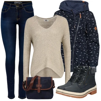 Outfit s Modrá/Tmavě modrá/Světle modrá/Šedá/Oranžová Podzimní bunda/Bunda s Kapucí/Jacquard Bund/Otočná Bunda/Plachtařská bunda/Udržitelná bunda/Tradiční pletená bunda/Větrovka Alife and Kickin "Perfektní na zimu"