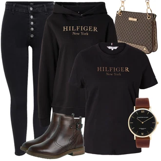 Zima Outfit s Černá/Tmavě modrá Kožená bunda/Push up Džín/Motorkářské Džíny/Zimní bunda/Termální Džíny/High Waist Džínové Kalhoty/Sweat Džíny Only "Perfektní na zimu"