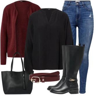 Outfity na zimu s Tmavě červená/Vínová Pletenina veľkej veľkosti Only "Perfektní na zimu"