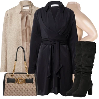 Outfit s Černá/Tmavě modrá Košilové šaty/Zavinovací Šaty/Šaty s Páskem/Halenkové Šaty/Zimní Šaty/Občanské šaty/Sakové Šaty guido maria kretschmer women "Perfektní na zimu"
