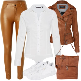 Outfit s Bílá/Krémová Halenka Slim Fit/Halenkové Body VERO MODA "Perfektní na zimu"