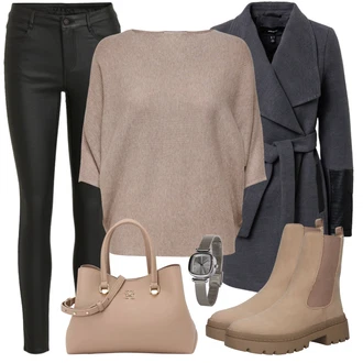 Italský Outfit s Hnědá/Béžová Chelsea Boty/Kožená bunda/Plochá Kotníková Bota About You "Perfektní na zimu"Look: Italský, Venkovní, Chytrý příležitostný, Unisex