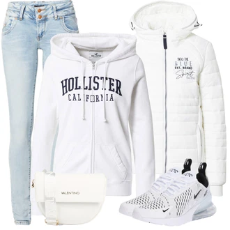 Outfit s Šedá Mikina Na Zip Hollister "Perfektní na zimu"
