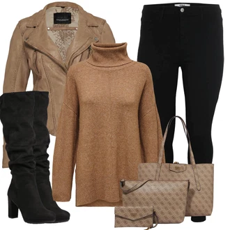 Outfit s Hnědá/Béžová/Šedá/Khaki Vintage Bund/Přechodné Bundy/Letní Bund/Kožené Bund/Motorkářská bunda/Kožená vintage bunda/Neobvyklá bunda/Motorkářské Bund Oakwood "Perfektní na zimu"