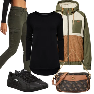 Outfit s Černá Dlouhá tylová sukně/Dlouhý Zimní Kabát/Doplňek/Taška/Dlouhé Šaty Guess "Perfektní na zimu"