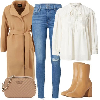 Dlouhé / Maxi Outfit s Hnědá Taška/Dlouhá tylová sukně/Dlouhé Šaty/Doplňek/Dlouhý Zimní Kabát Guess "Perfektní na zimu"