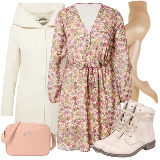 Zapínání na knoflíky Outfit s Hnědá/Oranžová/Růžová Květinové Šaty/Šaty na Podzim/Šaty S Potiskem/Šaty S Kosticí/Halenkové Šaty Only "Perfektní na zimu"