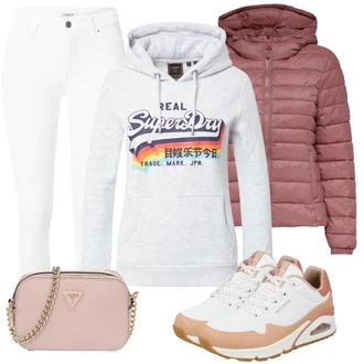 Outfit s Bílá/Krémová Kožená bunda/Slim Fit Džíny/Kotníková Bota/High Waist Džínové Kalhoty/Termální Džíny/Džíny s Rozparkem/Kožené Boty/Push up Džín Only "Perfektní na zimu"