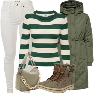 Outfit s Zelená/Tmavě Zelená Přechodový Kabát/Dlouhý Zimní Kabát/Zimní Kabát/Dlouhý Péřový Kabát/Kabát s Kapucí/Prošívaný kabát/Parka JdY "Perfektní na zimu"