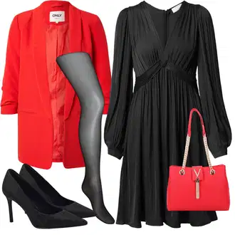 Outfit s Černá/Šedá/Tmavě šedá Šaty s dlouhým rukávem/Plisované Šaty/Šifonové Šaty/Zimní šaty s dlouhým rukávem/Šaty na Podzim/Šaty s Vodopádovým Výstřihem/Šaty s nadýchaným rukávem/Halenkové Šaty guido maria kretschmer women "Perfektní na zimu"