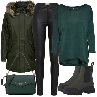 Outfity na zimu Dlouhé / Maxi s Černá Slim Fit Džíny/Dlouhé Šaty/Dlouhý Zimní Kabát/Dlouhý Svetr/Doplňek/Dlouhé Kardigany/Dlouhá tylová sukně/Taška Přes Rameno Guess "Perfektní na zimu"