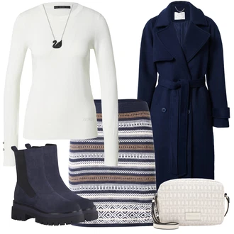 Outfit s Tmavě Modrá/Modrá Kožená bunda/Klasická kozačka/Plochá Kotníková Bota/Kotníková Bota s Podšívkou/Zimní kotníková bota MARCO TOZZI "Perfektní na zimu"