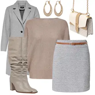 Outfit s Šedá/Světle šedá Kabát s Úzkým Střihem/Kašmírový Kabát/Pletený Kabát/Midi Kabát/Zimní Kabát Vlněný kabát/Blazerový Kabát/Vlněný Fleecový Kabát/Lehký Kabát/Pletený Fleecový Kabát Only "Perfektní na zimu"