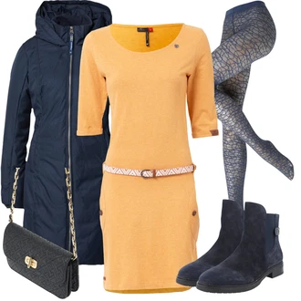 Outfit s Tmavě Modrá/Světle Modrá/Modrá Prošívaný kabát/Outdoorový kabát/Přechodový Kabát/Kabát se Zipem/Péřový Kabát/Kabát s Kapucí/Gore-Tex kabát/Zimní Kabát/Parka Ragwear "Perfektní na zimu"