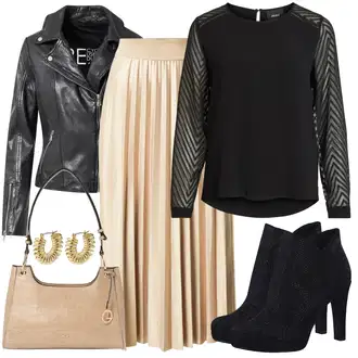 so sponou Outfit s Černá Halenka s Dlouhým Rukávem/Sportovní Halenka/Průhledná blůza/Kožená bunda/Halenkový Top/Crash blůza/Halenka se Stojatým Límcem Object "Perfektní na zimu"