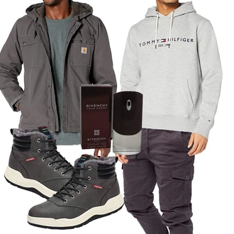 Sportlich Outfit mit Schwarz/Hellgrau/Dunkelgrau/Grau Wasserdichter Stiefel/Wasserdichter Outdoorschuh/Wasserfester Schuh/Herren Lederschuhe/Winter Sneaker Dannto "Street Style Outfit"Look: Sportlich, Goa, Outdoor, Indoor, Workwear, Unisex, Trendige, Smart Casual, Streetwear, Casual