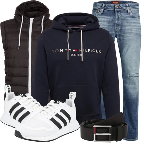 Dunkelblau Hoodie/Vintage Hoodie/Ausgefallener Hoodie/Sport Hoodie/Unisex Hoodie/Sweatshirt/Damen Pullover/Kapuzenpullover/Sweatmode Tommy Hilfiger kombinieren