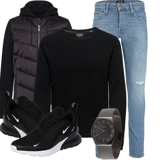 Outfit mit Blau/Hellblau Damen 7/8-Länge Jeans/Knöchelstiefel/Girlfriend Jeans/Jeans mit Schlitz/Jeans mit Loch/Low Rise Jean/Lederjacken/Lederjacke/Slim Fit Jeans/Tapered-Jeans Jack & Jones "Super für die Freizeit"