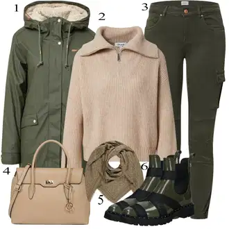 Outfit sa Bež/Smeđa/Kaki Crop Jakna/Gajtana Jakna/Vunena Jakna/Plišana Jakna/Jakna od Flisa Pletena Flis Jakna/Boucle Jakna/Održiva jakna/Kratka Jakna Edited "Tvoj otmjeni outfit"