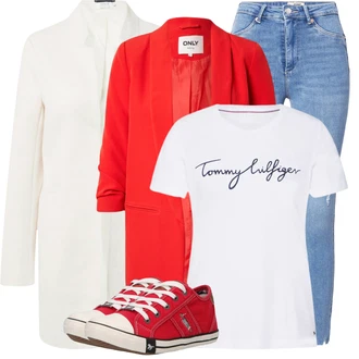 Outfity na zimu Květovaný s Modrá/Červená/Zelená/Růžová Balónová košile/Top Na Party/Košilový top/Halenek top/Tričko s potiskem/Ležérní top/Krátký top Tommy Hilfiger "Trendový zimní vzhled"