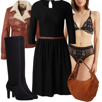 Ležérní, Šik Outfit s Černá Šaty s 3/4 Rukávem/Šaty na Podzim/Šaty s Páskem About You "Trendový zimní vzhled"Look: Elegantní, Šik, Příliš oblečený