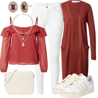 Outfity na zimu s Červená/Růžová Halenka & Tunika Halenkový Top/Slavnostní Halenka/Rozverná blůza/Halenka s Volánem/Neobvyklá Halenka/Dětská hračka/Otevřená Halenka/Halenka s Nafouknutým Rukávem About You "Trendový zimní vzhled"