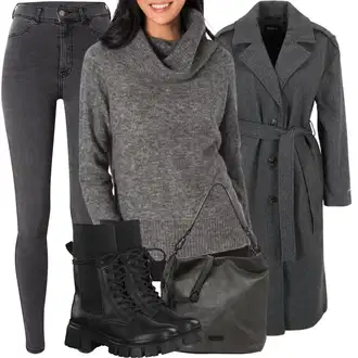 Outfit s Tmavě šedá/Šedá Dlouhý Kabát/Dlouhý kabát/Dlouhý Zimní Kabát/Vlněný kabát/Kašmírový Kabát/Midi Kabát/Vlněný Fleecový Kabát Only "Trendový zimní vzhled"