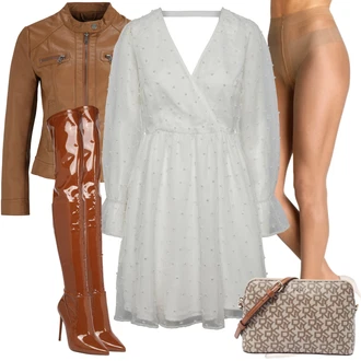 Outfit s Červená Kozačka nad Kolena Steve Madden "Trendový zimní vzhled"