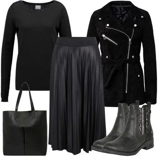 Outfit s Černá/Šedá/Tmavě šedá Sukně do Délky Lýtka/Křesťanská Sukně/Dlouhá Sukně/Maxi sukně/Midi Sukně/Moderní Sukně/Plisovaná sukně/Sukně Pro Matriku Vila "Trendový zimní vzhled"