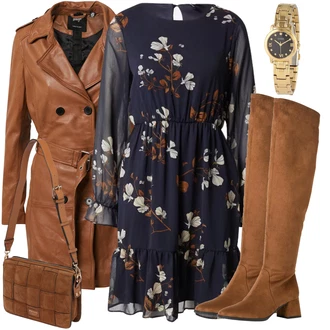 Outfit s Hnědá/Béžová/Oranžová Kabát z Jehněčí Kůže/Trenčkot/Umělá Kůže Kabát/Kožený Kabát/Trenčkot Maze "Trendový zimní vzhled"